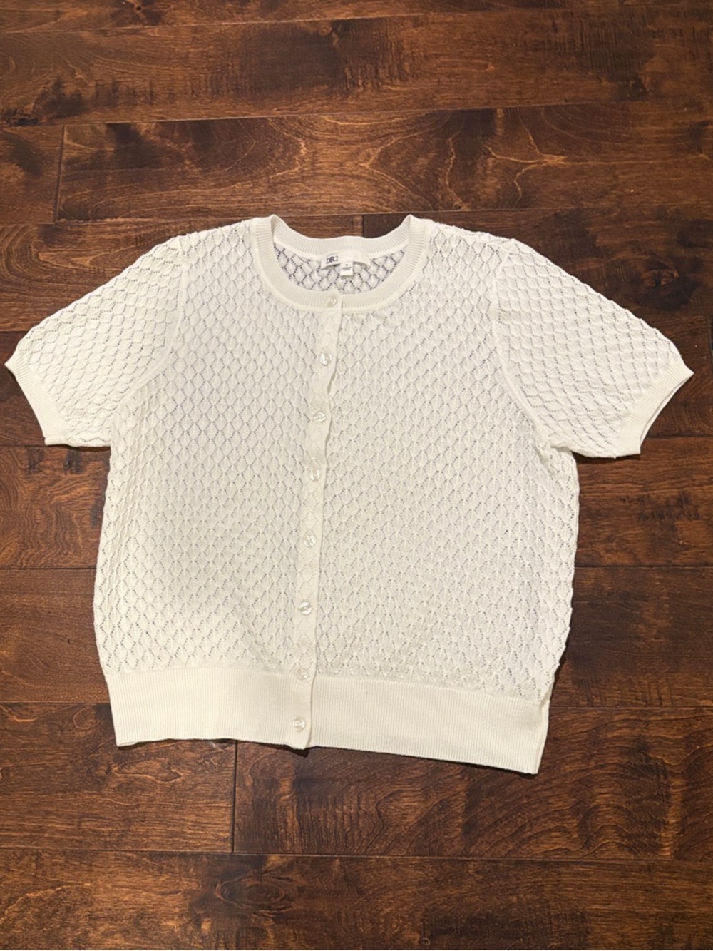 DR2 White Short-Sleeve Knit Button Cardigan